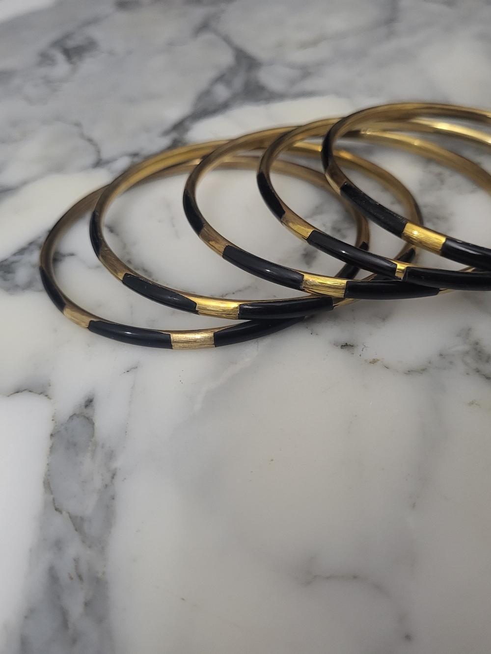Gold and Black Stackable Bangle Set - Women’s Bracelet